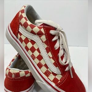 Vans Ward Old Skool Checkerboard Sneakers Youth 3 Red White Low Top Lace Up